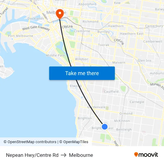 Nepean Hwy/Centre Rd to Melbourne map