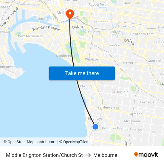 Middle Brighton Station/Church St to Melbourne map