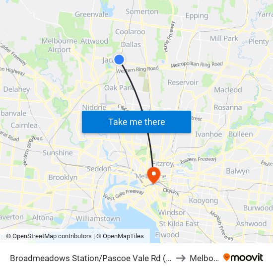 Broadmeadows Station/Pascoe Vale Rd (Broadmeadows) to Melbourne map