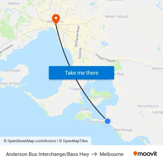 Anderson Bus Interchange/Bass Hwy to Melbourne map