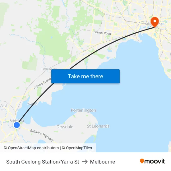 South Geelong Station/Yarra St to Melbourne map