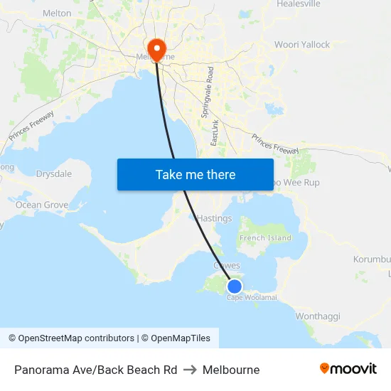 Panorama Ave/Back Beach Rd to Melbourne map