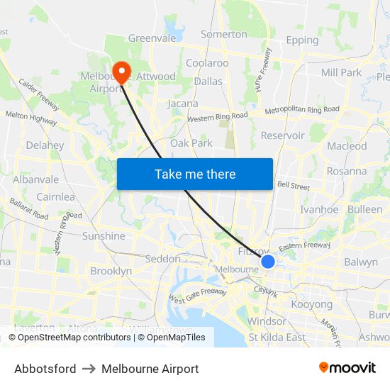 Abbotsford to Melbourne Airport map