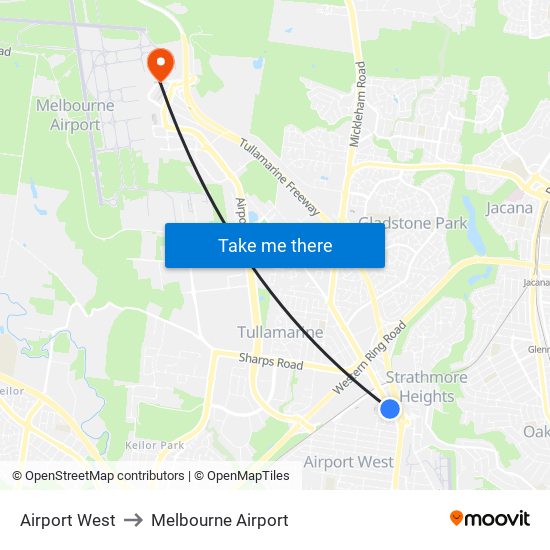 Airport West to Melbourne Airport map