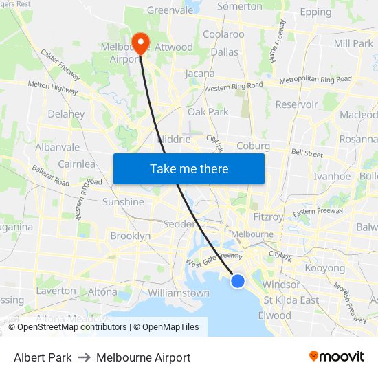 Albert Park to Melbourne Airport map