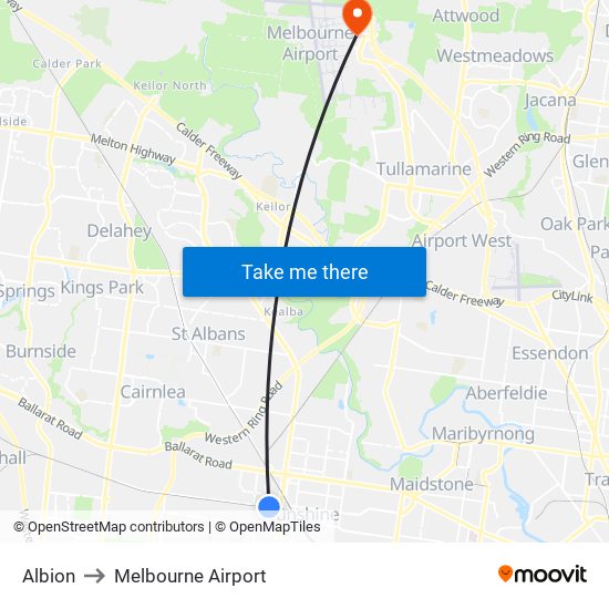 Albion to Melbourne Airport map