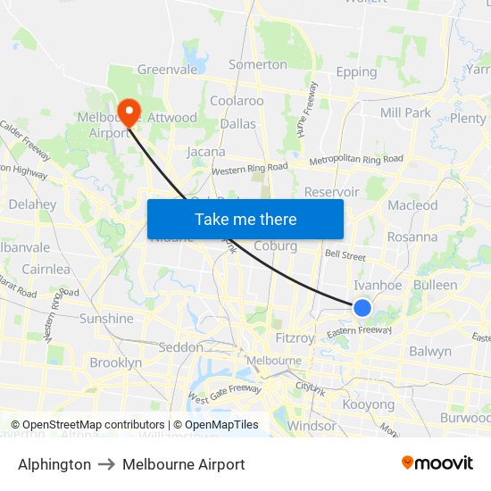 Alphington to Melbourne Airport map