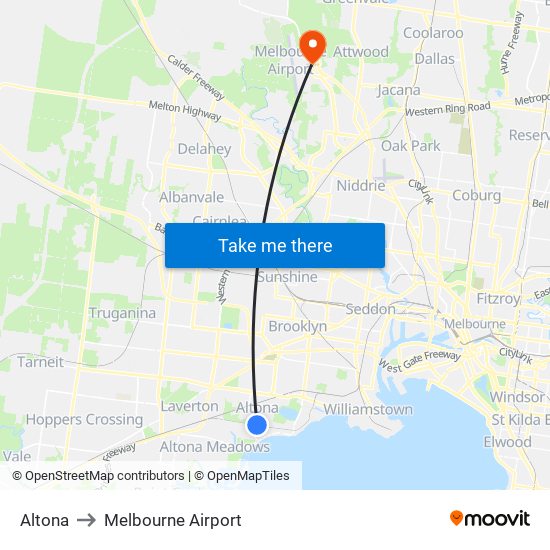 Altona to Melbourne Airport map
