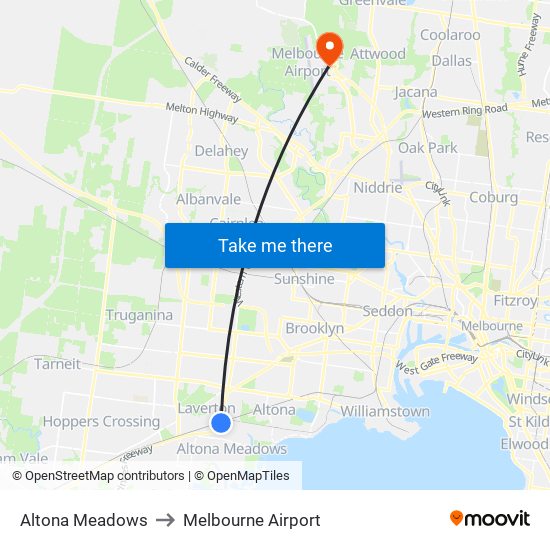 Altona Meadows to Melbourne Airport map