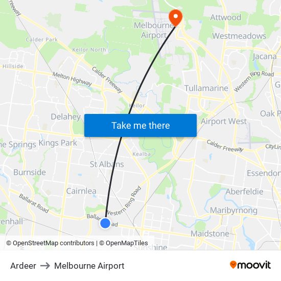 Ardeer to Melbourne Airport map