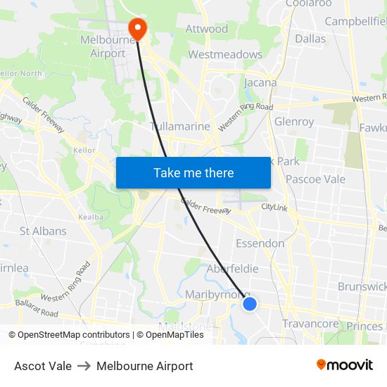 Ascot Vale to Melbourne Airport map