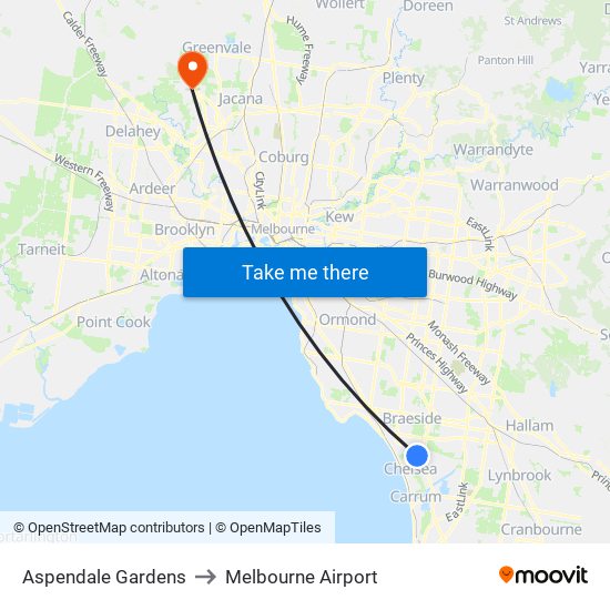 Aspendale Gardens to Melbourne Airport map