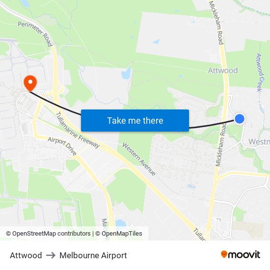 Attwood to Melbourne Airport map