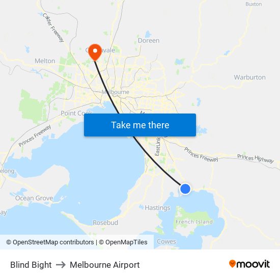 Blind Bight to Melbourne Airport map