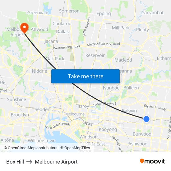 Box Hill to Melbourne Airport map