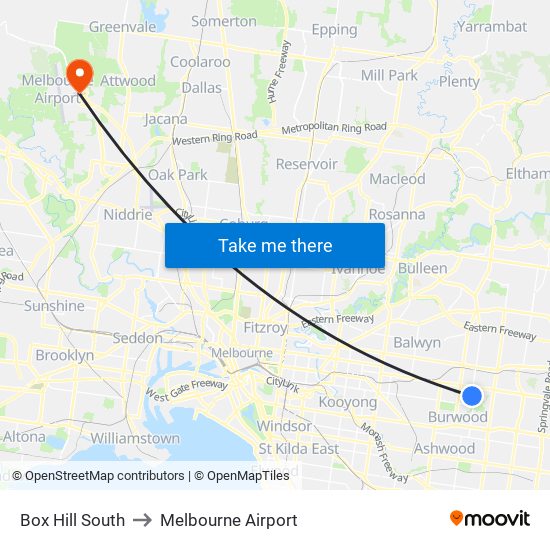 Box Hill South to Melbourne Airport map