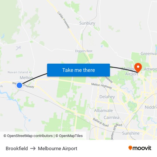 Brookfield to Melbourne Airport map