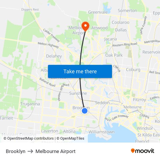 Brooklyn to Melbourne Airport map