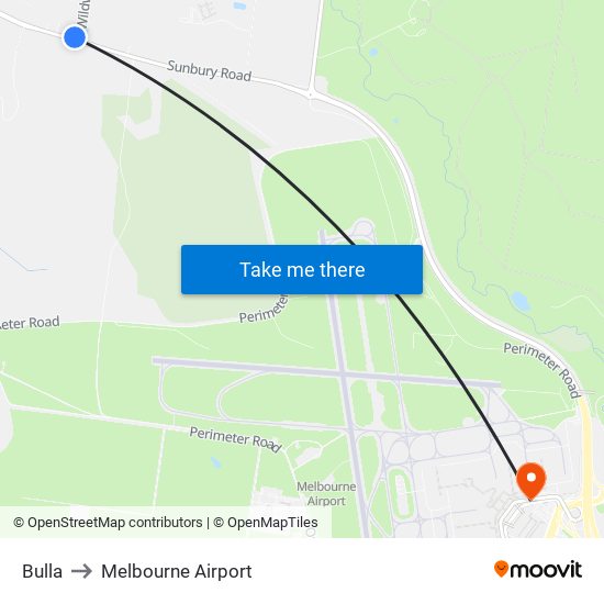 Bulla to Melbourne Airport map