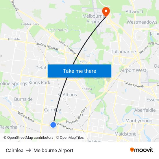 Cairnlea to Melbourne Airport map