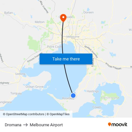 Dromana to Melbourne Airport map