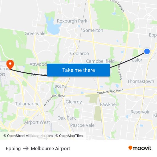 Epping to Melbourne Airport map