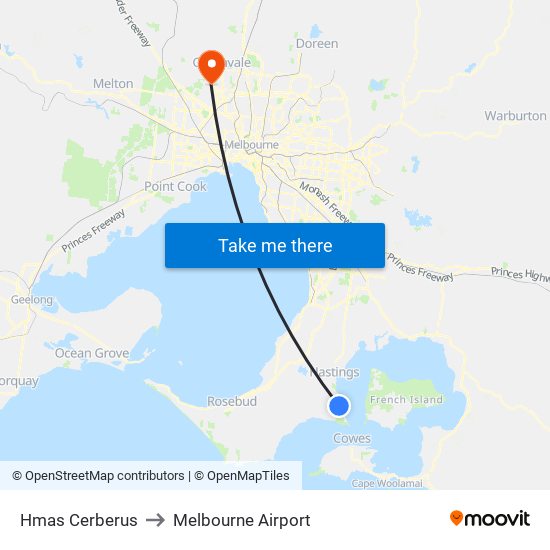 Hmas Cerberus to Melbourne Airport map