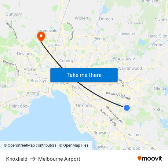 Knoxfield to Melbourne Airport map