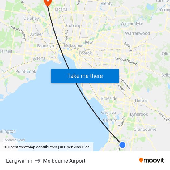 Langwarrin to Melbourne Airport map