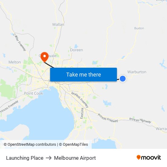 Launching Place to Melbourne Airport map