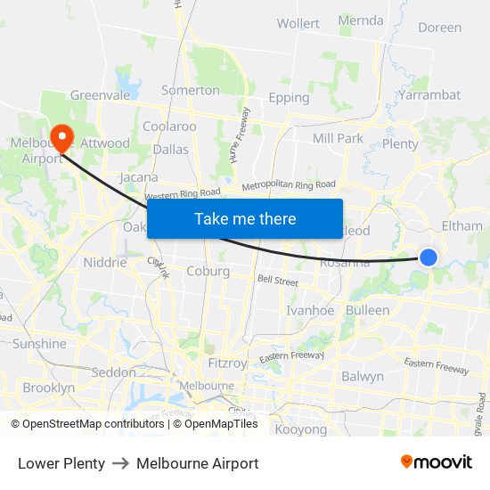 Lower Plenty to Melbourne Airport map