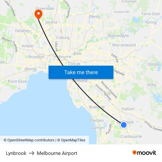 Lynbrook to Melbourne Airport map