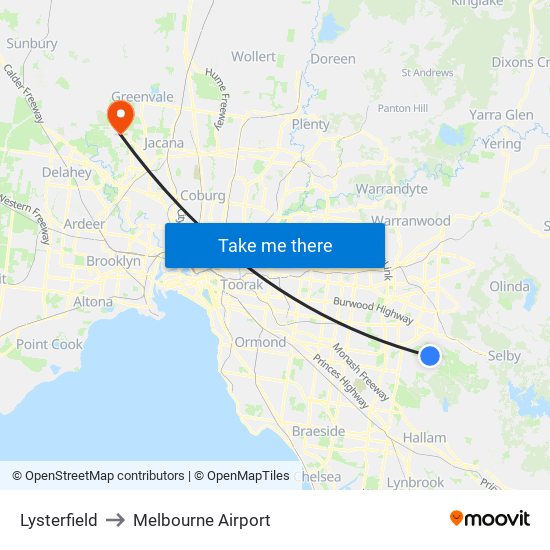 Lysterfield to Melbourne Airport map