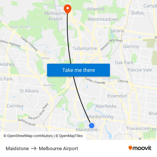 Maidstone to Melbourne Airport map