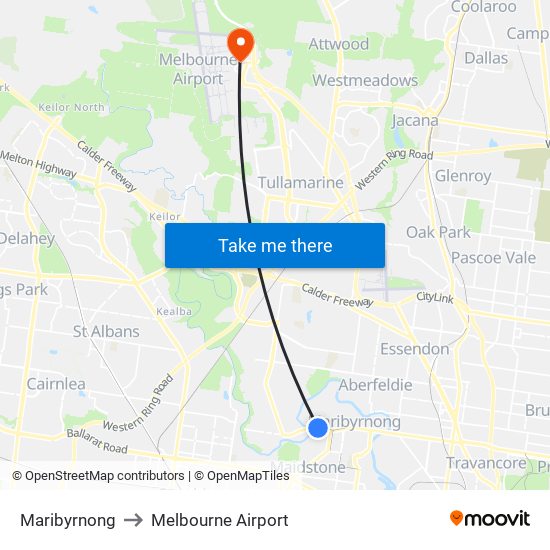 Maribyrnong to Melbourne Airport map