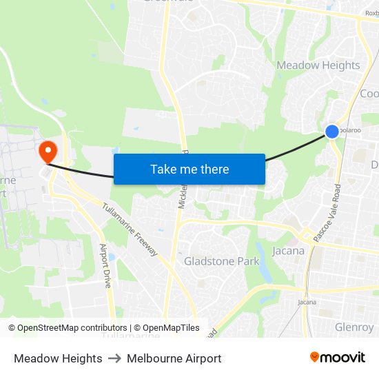 Meadow Heights to Melbourne Airport map