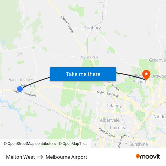 Melton West to Melbourne Airport map