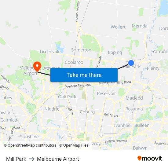 Mill Park to Melbourne Airport map