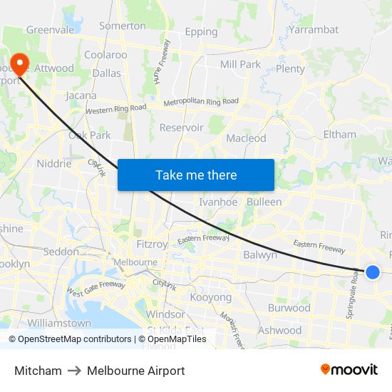 Mitcham to Melbourne Airport map