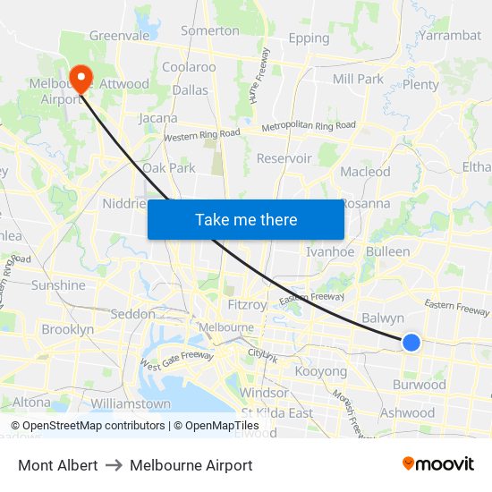 Mont Albert to Melbourne Airport map