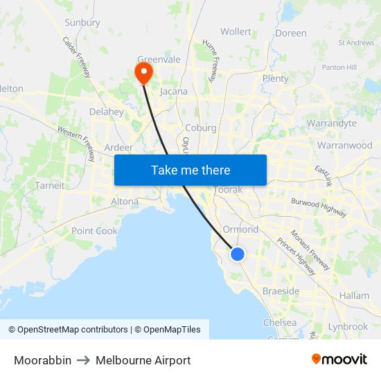 Moorabbin to Melbourne Airport map