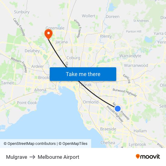 Mulgrave to Melbourne Airport map