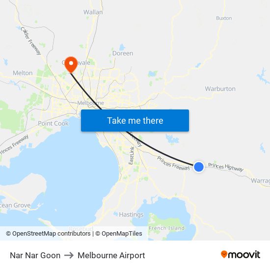 Nar Nar Goon to Melbourne Airport map