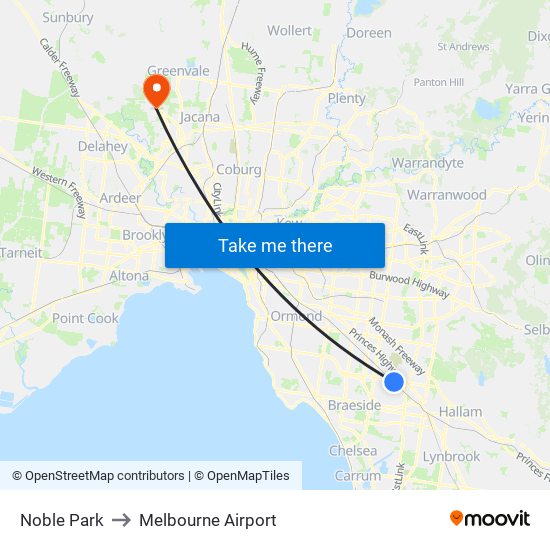 Noble Park to Melbourne Airport map