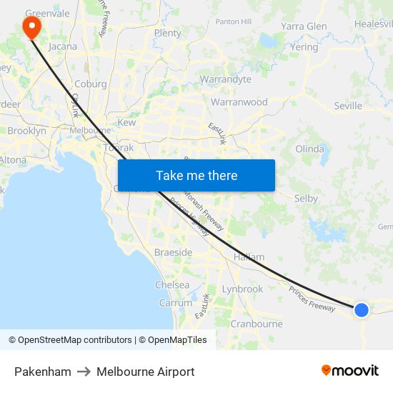 Pakenham to Melbourne Airport map