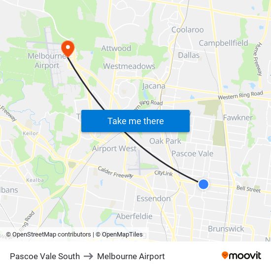 Pascoe Vale South to Melbourne Airport map