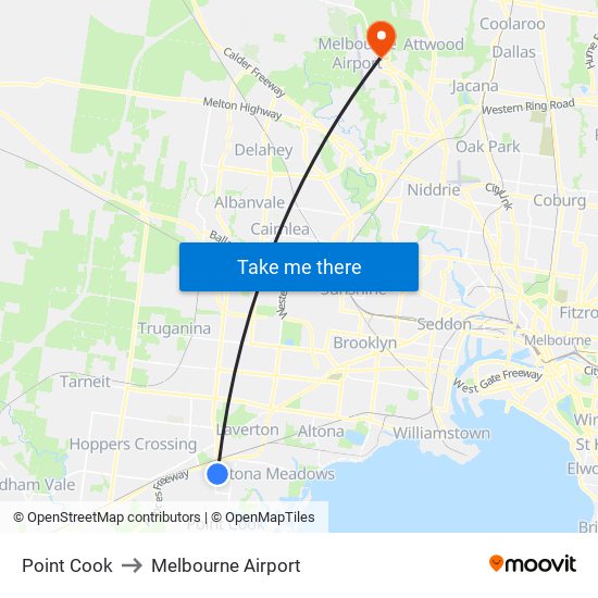 Point Cook to Melbourne Airport map