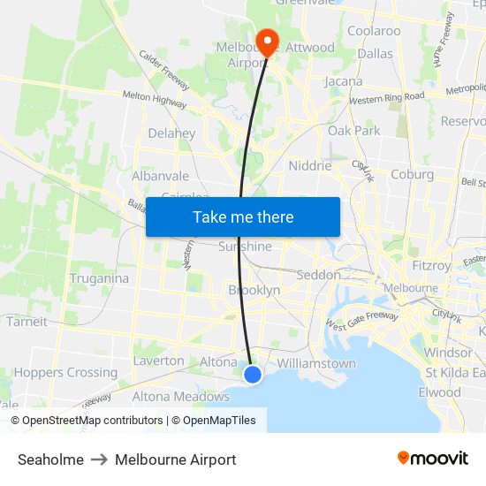 Seaholme to Melbourne Airport map