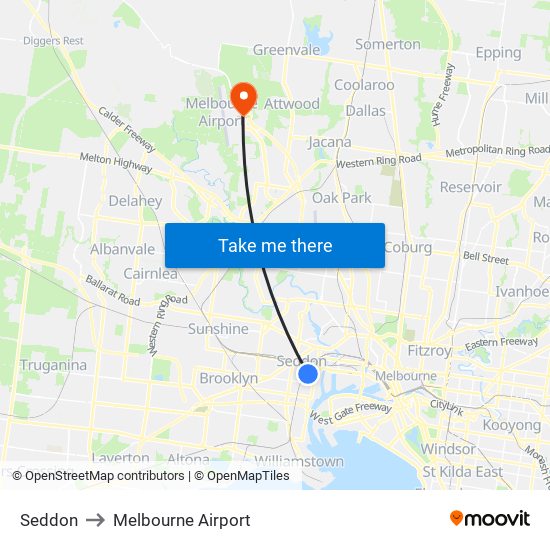 Seddon to Melbourne Airport map