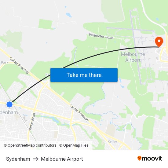 Sydenham to Melbourne Airport map